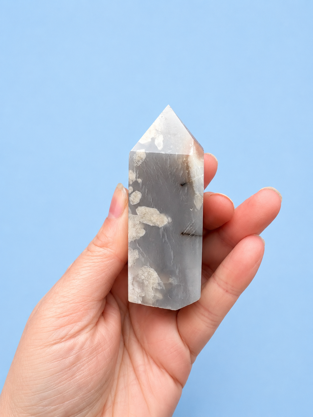 Flower Agate/ Cherry Blossom Agate Point - Four-sided